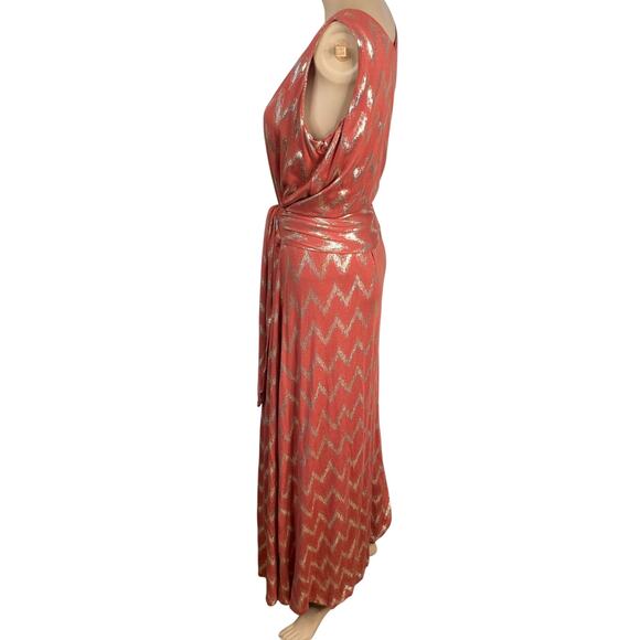 Soft Surroundings NEW Alassandra Chevron Gold Zig Zag Maxi Dress SZ L - Picture 7 of 9